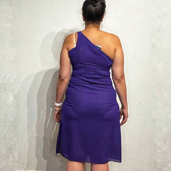 Shangri La Purple Embroidered One Shoulder Vintage Midi Dress Sz M - Picture 11 of 13